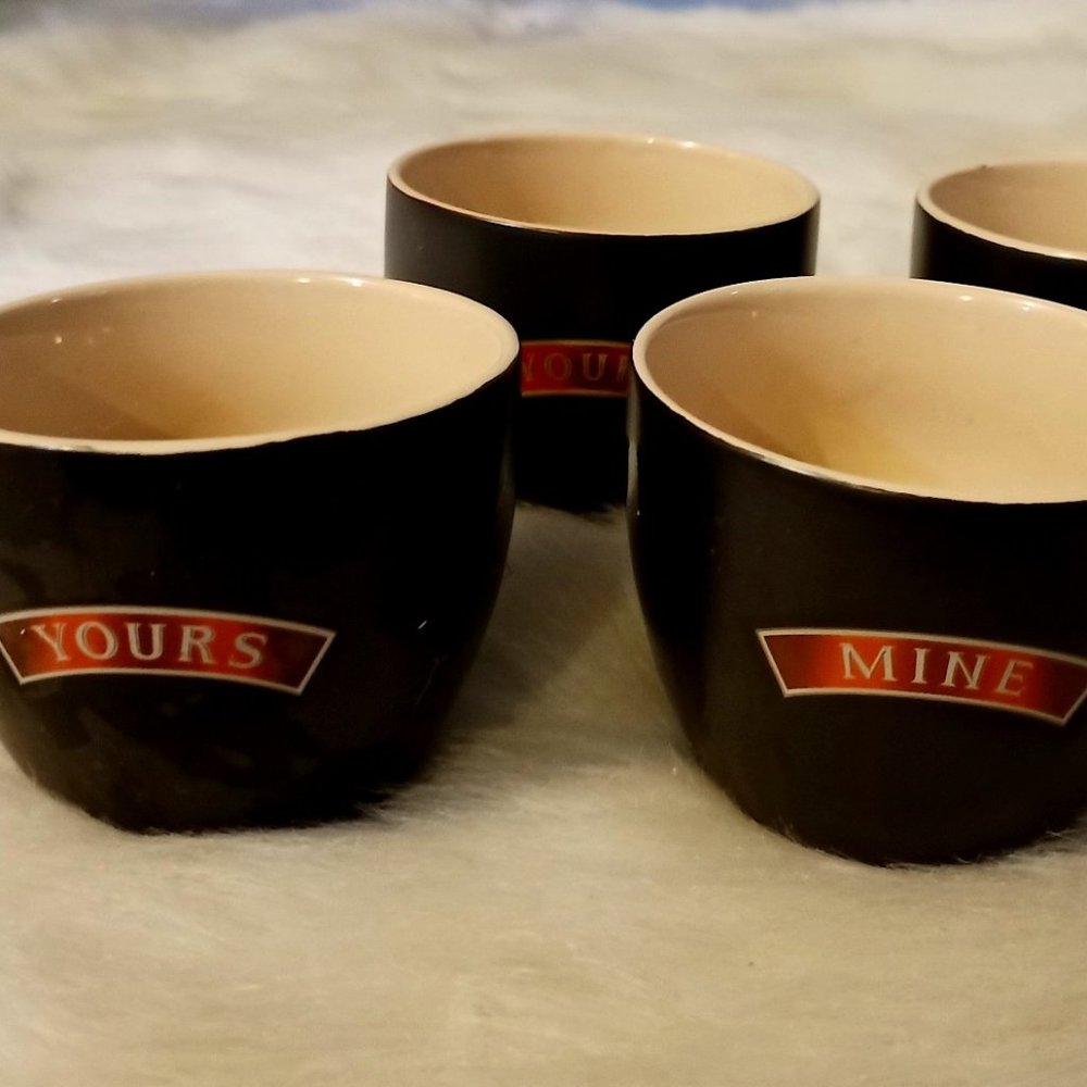 Ceramic Tea Cups/ Dessert Cups "Mine"  "Yours" Glazed Inside